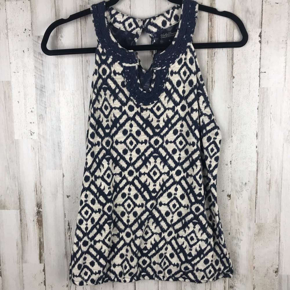 Lucky Brand Blue Cream Tank Top Keyhole Back M